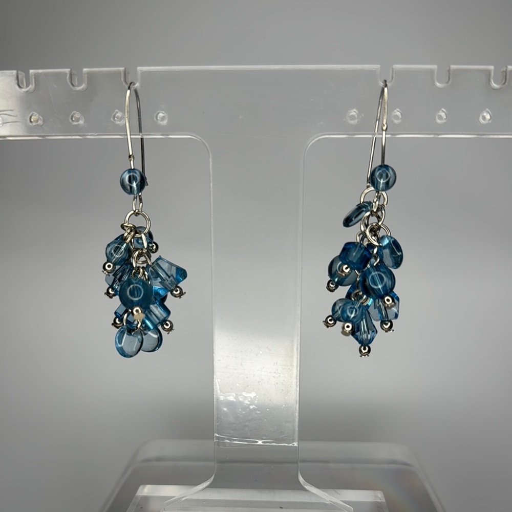 Blue and Silver Cascading Crystal Earrings - Picture 1 of 4